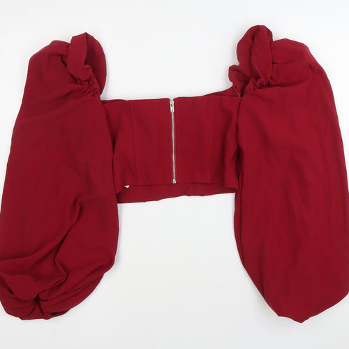 Oh Polly Womens Red Cropped Puff Sleeve Sweetheart Blouse UK 8