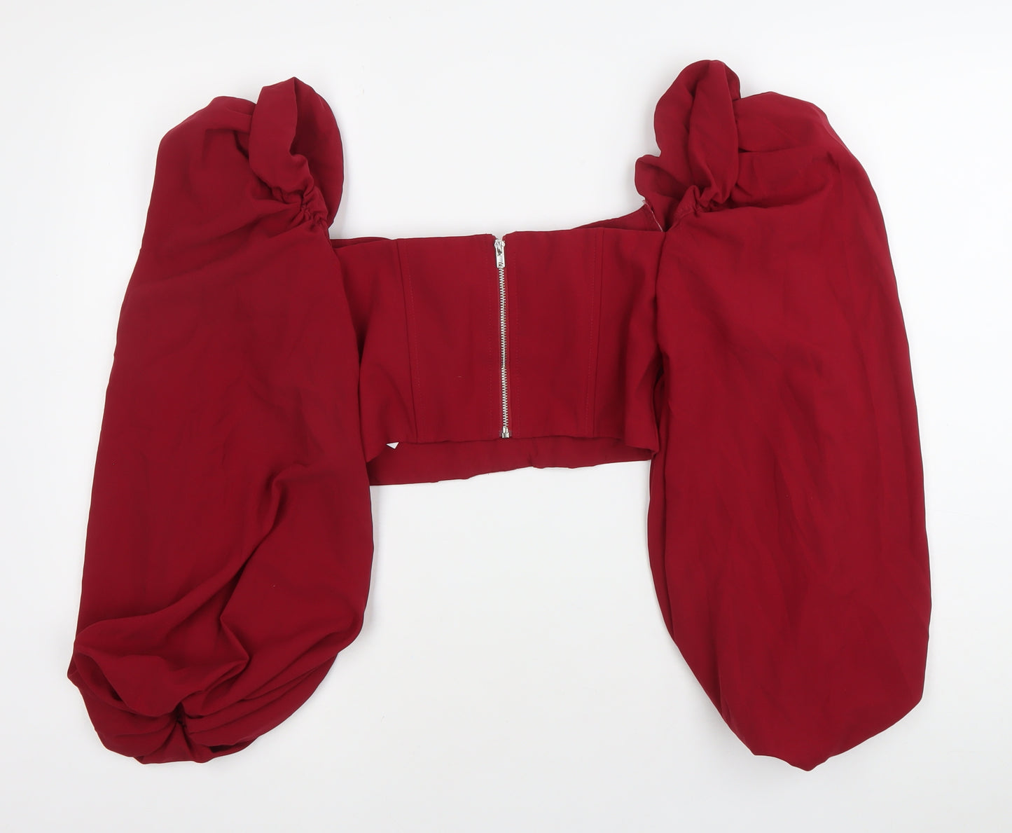 Oh Polly Womens Red Cropped Puff Sleeve Sweetheart Blouse UK 8