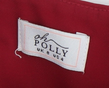 Oh Polly Womens Red Cropped Puff Sleeve Sweetheart Blouse UK 8