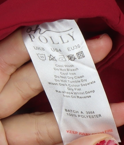 Oh Polly Womens Red Cropped Puff Sleeve Sweetheart Blouse UK 8