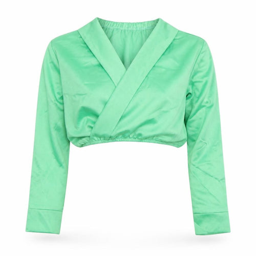PrettyLittleThing Womens Green Crop Wrap Blouse UK 8 Long Sleeve