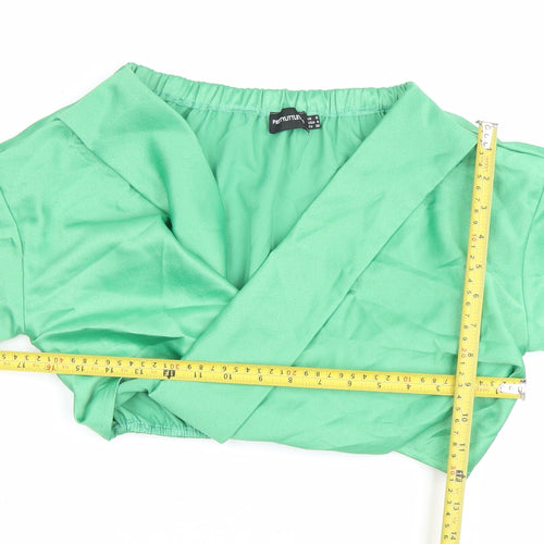 PrettyLittleThing Womens Green Crop Wrap Blouse UK 8 Long Sleeve