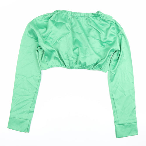 PrettyLittleThing Womens Green Crop Wrap Blouse UK 8 Long Sleeve