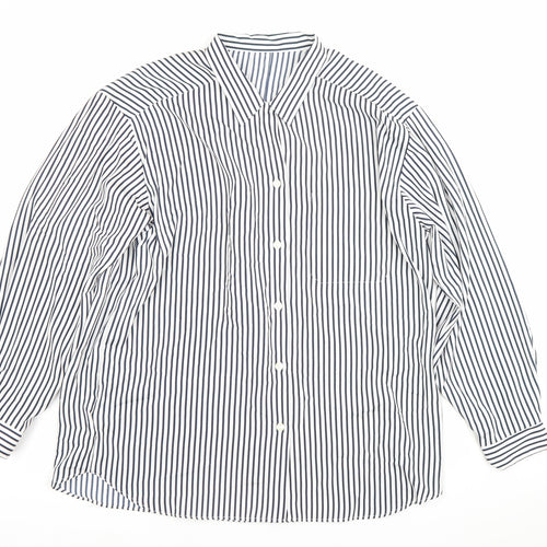 St Michael Womens Blue Striped Button-Up Shirt Size 14 Polyester