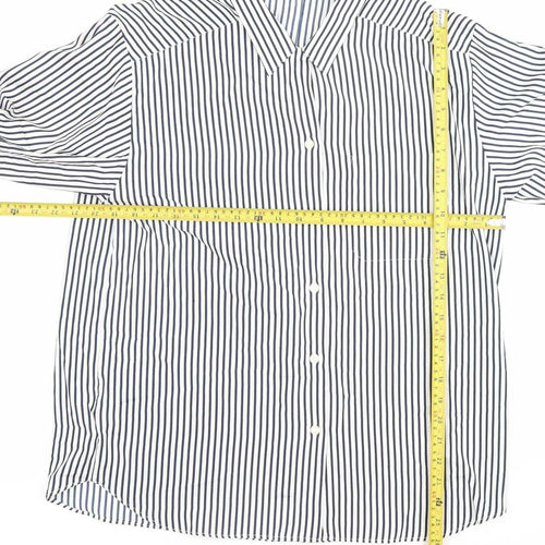 St Michael Womens Blue Striped Button-Up Shirt Size 14 Polyester