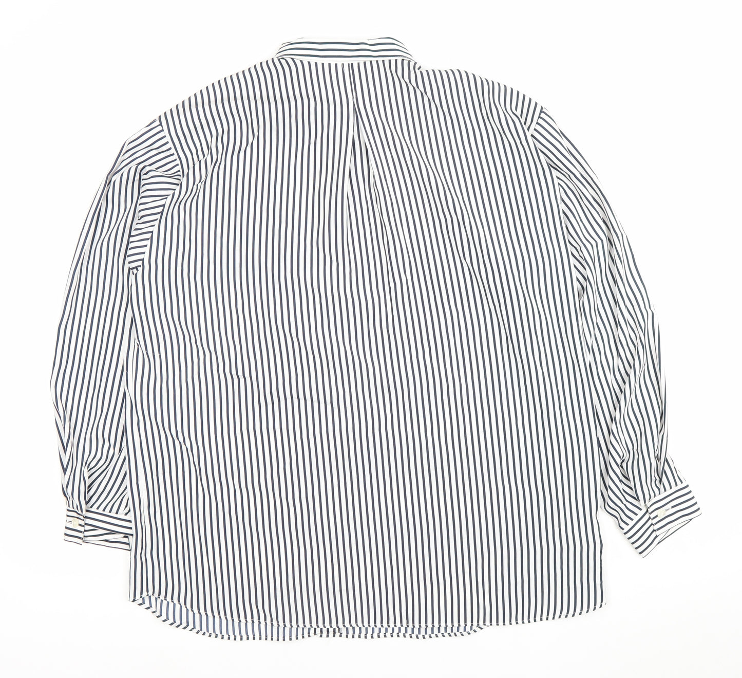 St Michael Womens Blue Striped Button-Up Shirt Size 14 Polyester
