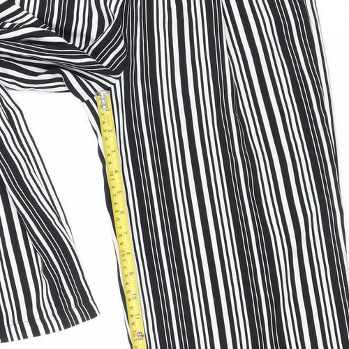 New Look Womens Black Striped Paperbag Wide Leg Trousers UK 8