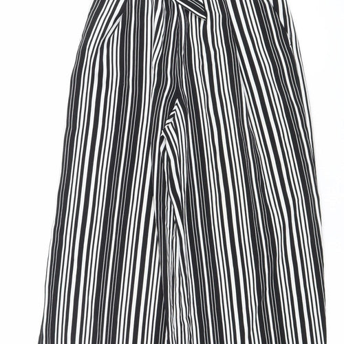 New Look Womens Black Striped Paperbag Wide Leg Trousers UK 8