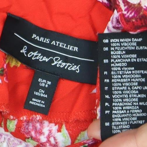 Bouton D'or Paris Atelier Womens Red Floral Blouse Size 10