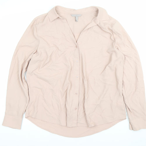 H&M Women's Beige Button-Up Shirt UK 18 Long Sleeve Workwear
