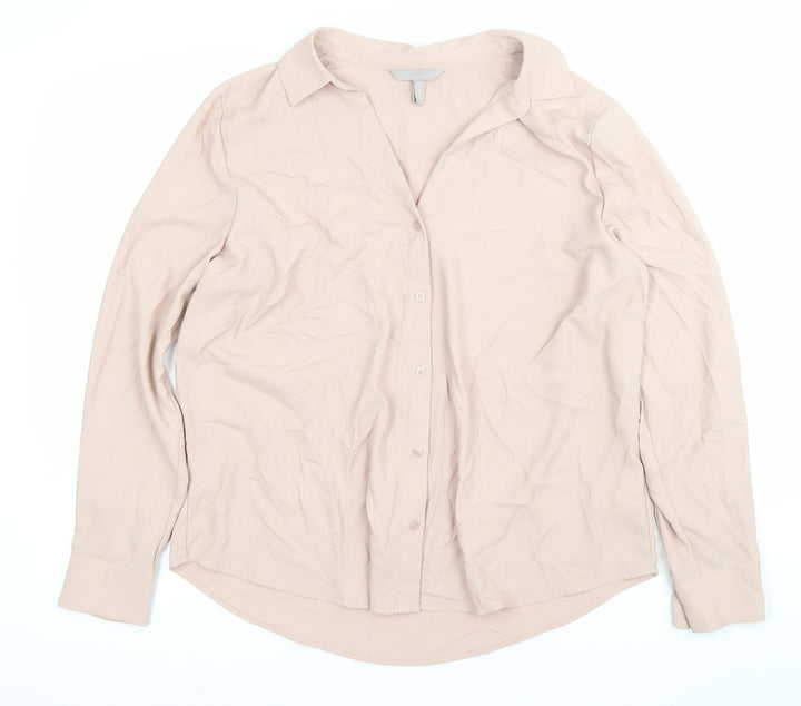H&M Women's Beige Button-Up Shirt UK 18 Long Sleeve Workwear