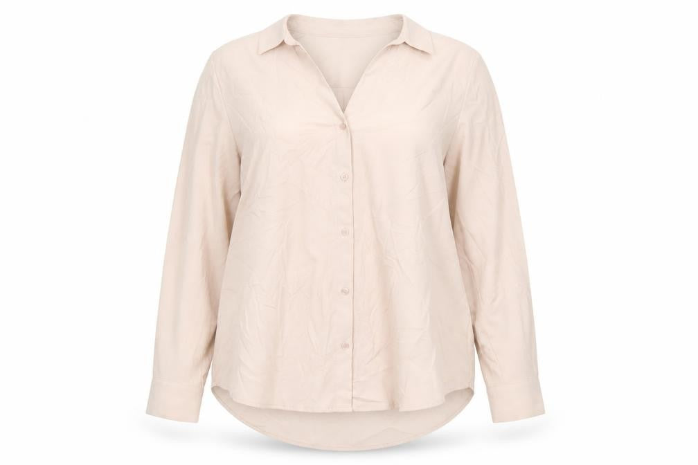 H&M Women's Beige Button-Up Shirt UK 18 Long Sleeve Workwear