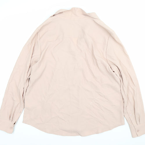 H&M Women's Beige Button-Up Shirt UK 18 Long Sleeve Workwear