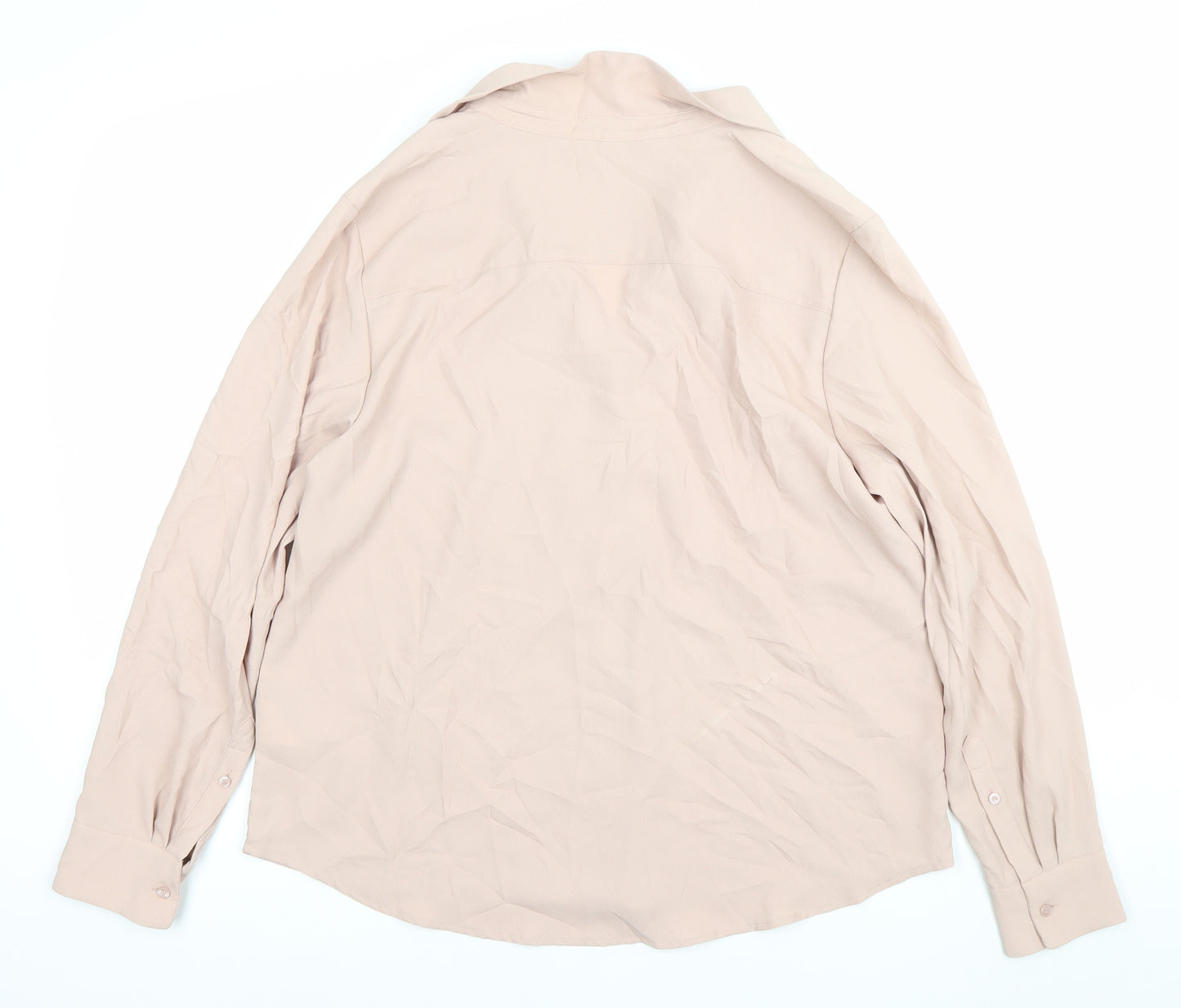 H&M Women's Beige Button-Up Shirt UK 18 Long Sleeve Workwear