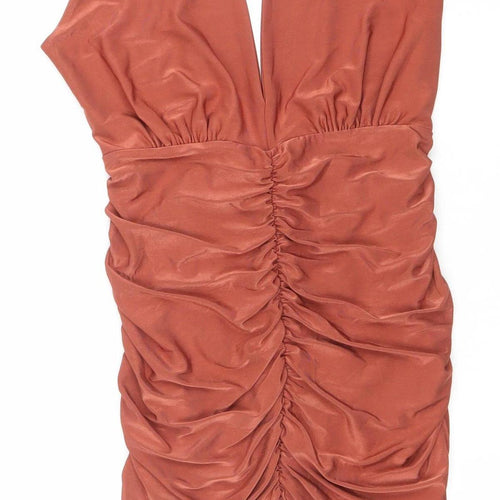 Quiz Women’s Brown One Shoulder Bodycon Ruched Dress Size 8