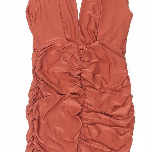 Quiz Women’s Brown One Shoulder Bodycon Ruched Dress Size 8