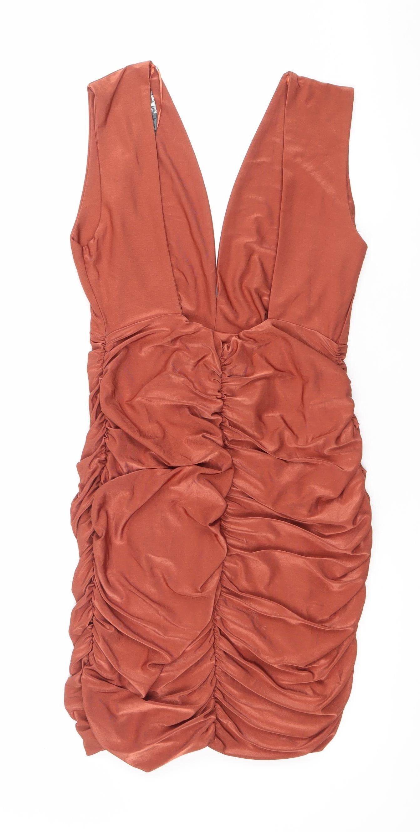 Quiz Women’s Brown One Shoulder Bodycon Ruched Dress Size 8