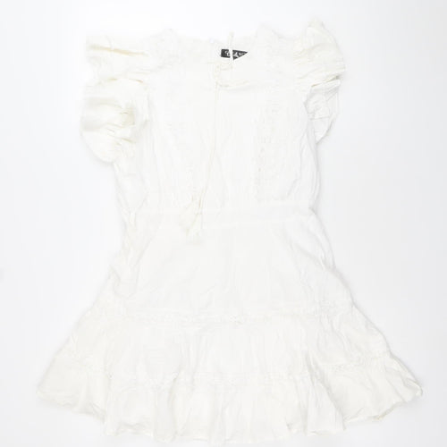 BPD Women’s White Bohemian Sleeveless Short Dress Size M