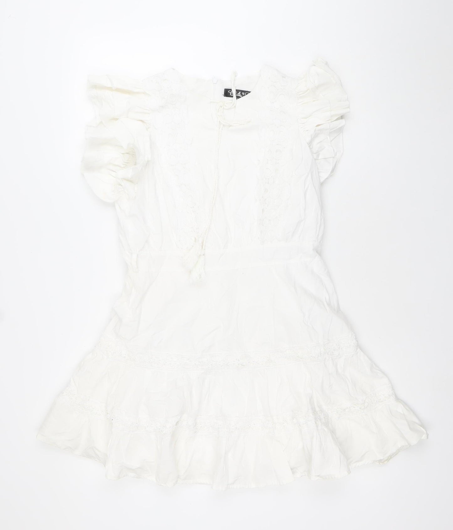 BPD Women’s White Bohemian Sleeveless Short Dress Size M