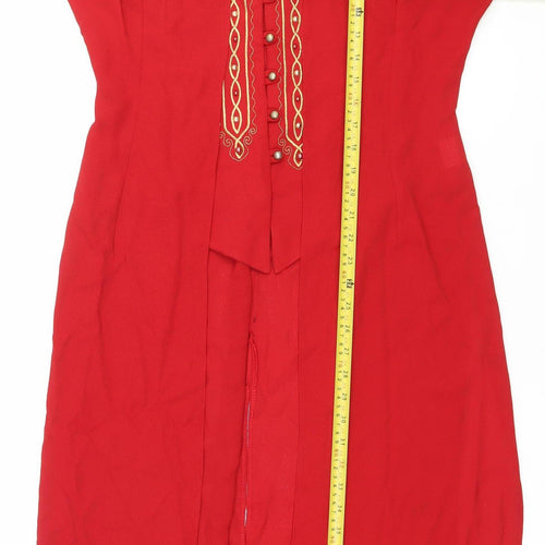 Unit 7 Womens Red Tunic Blouse Size 14 Embroidered 3/4 Sleeve