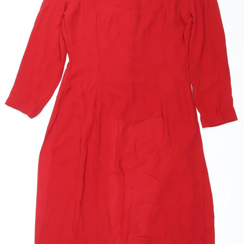 Unit 7 Womens Red Tunic Blouse Size 14 Embroidered 3/4 Sleeve