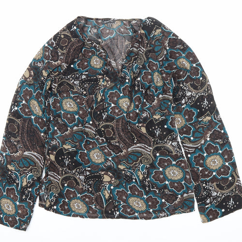 Street One Women’s Multicoloured Floral Tunic Blouse Size 12 V-Neck Long Sleeve