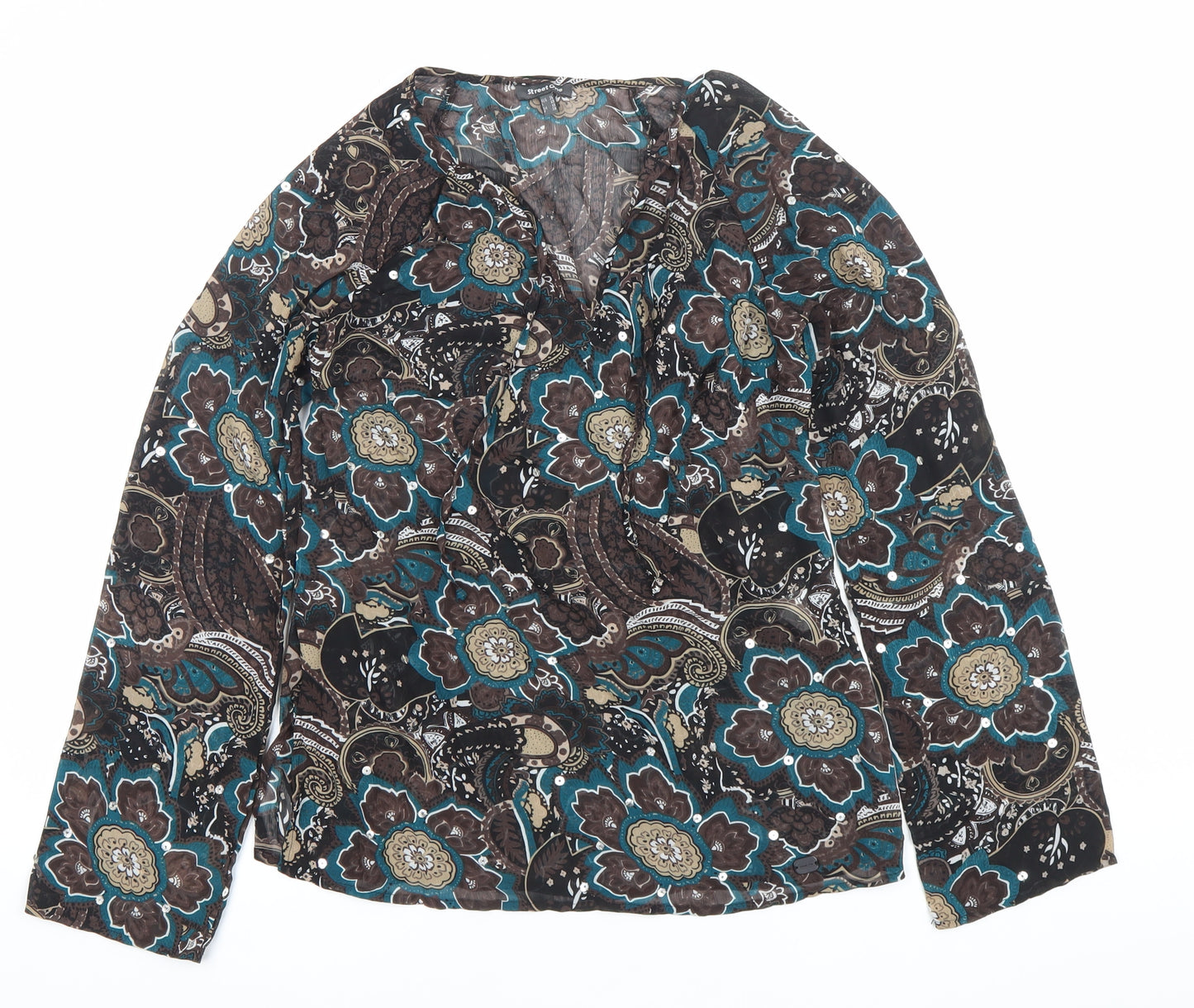 Street One Women’s Multicoloured Floral Tunic Blouse Size 12 V-Neck Long Sleeve