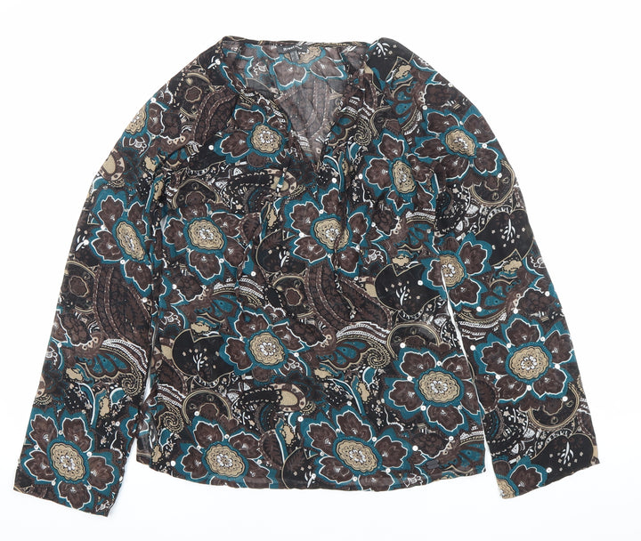 Street One Women’s Multicoloured Floral Tunic Blouse Size 12 V-Neck Long Sleeve