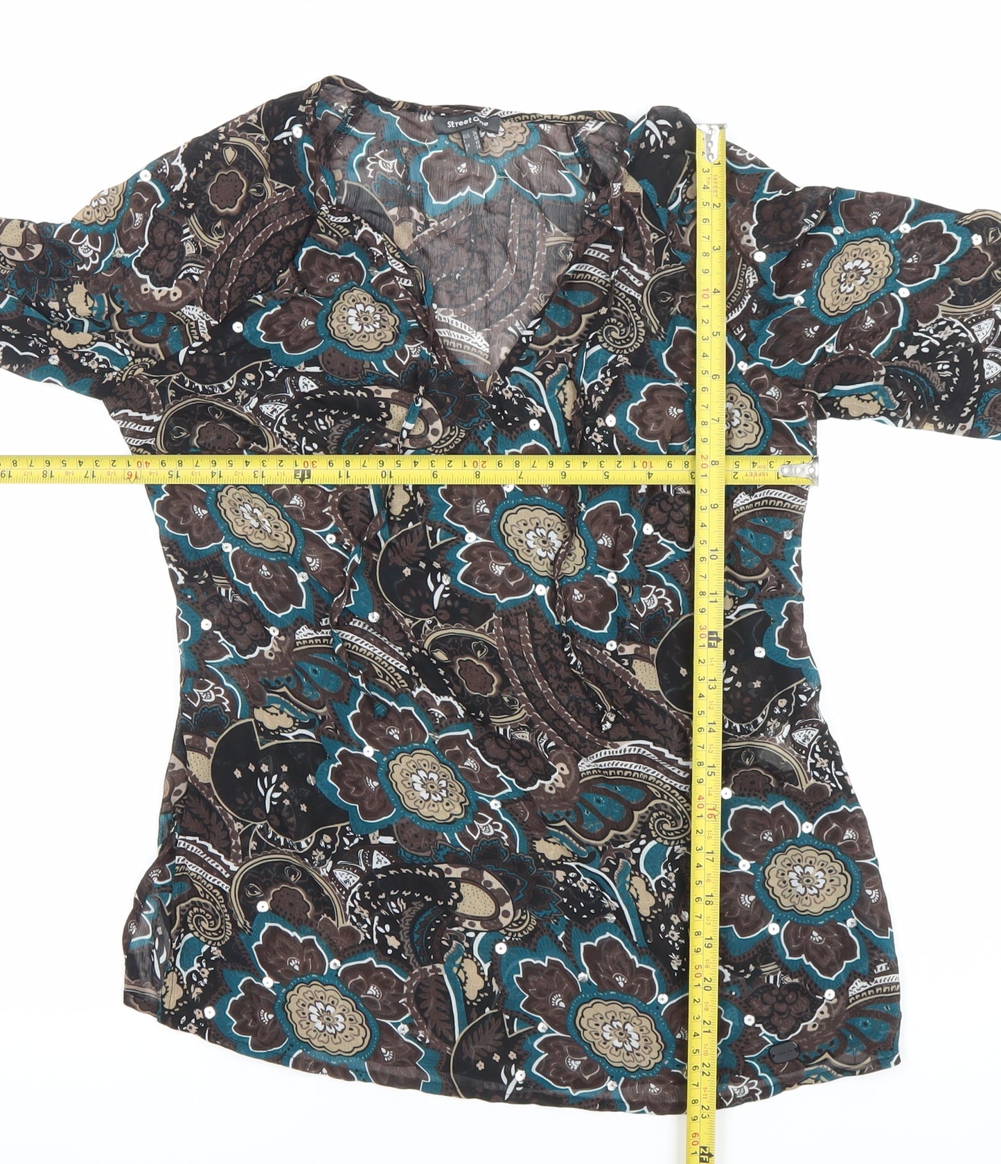Street One Women’s Multicoloured Floral Tunic Blouse Size 12 V-Neck Long Sleeve