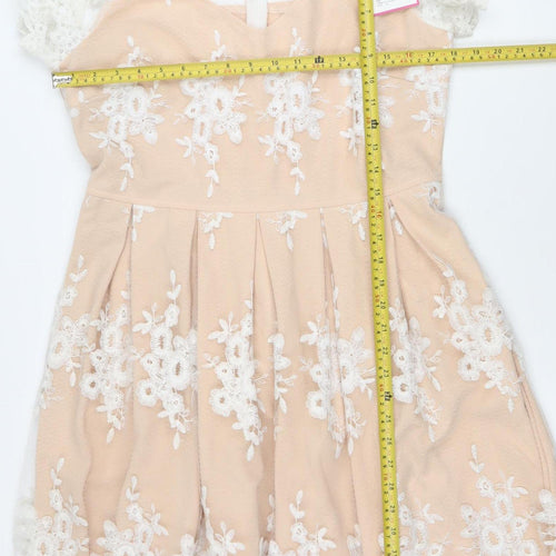 Want That Trend Womens Beige A-Line Lace Floral Embroidered Dress Size 16