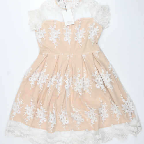 Want That Trend Womens Beige A-Line Lace Floral Embroidered Dress Size 16