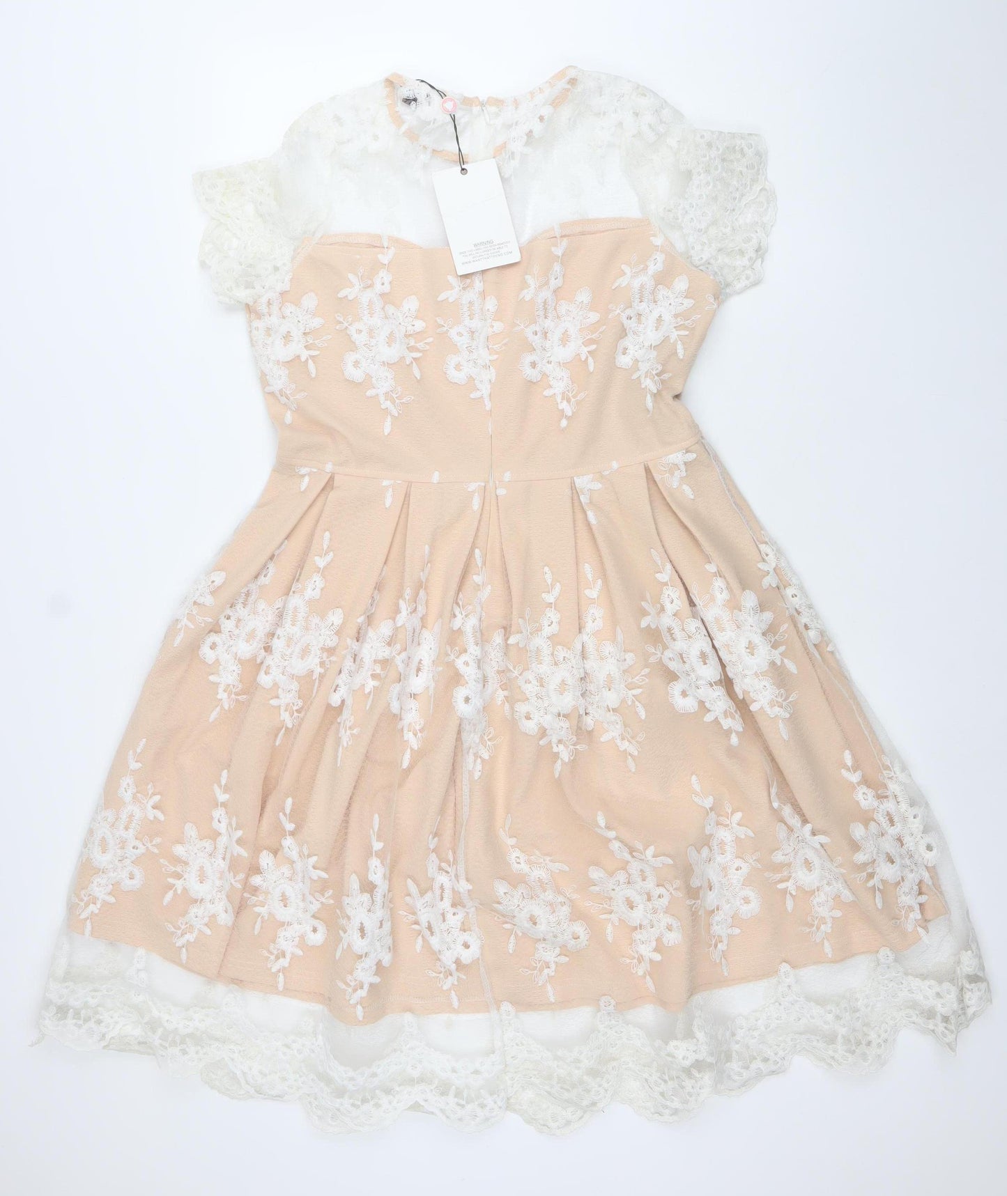 Want That Trend Womens Beige A-Line Lace Floral Embroidered Dress Size 16