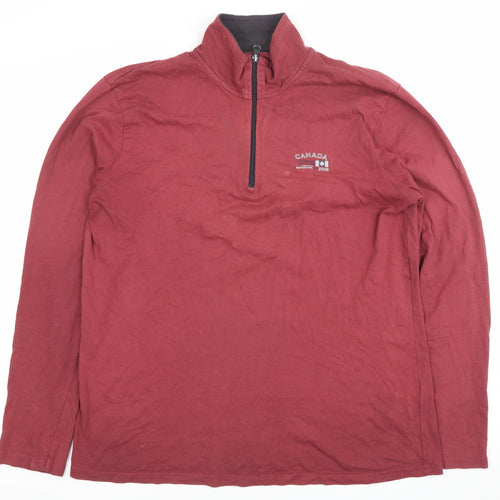 Atlas For Men Red Long Sleeve 1/2 Zip High Neck Cotton T-Shirt Size L