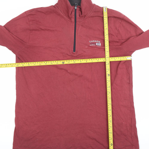 Atlas For Men Red Long Sleeve 1/2 Zip High Neck Cotton T-Shirt Size L