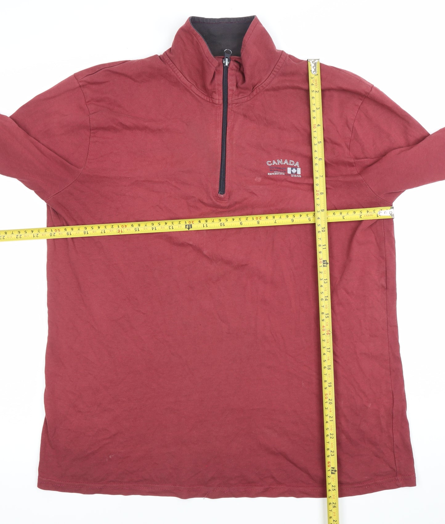 Atlas For Men Red Long Sleeve 1/2 Zip High Neck Cotton T-Shirt Size L