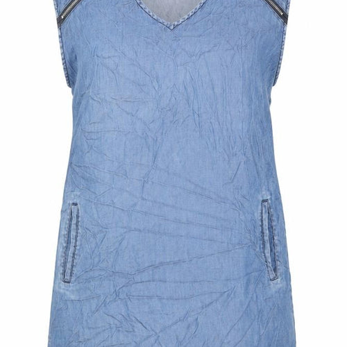 Max Jeans Women Blue Chambray Shift Dress Size M Sleeveless Zip Pockets