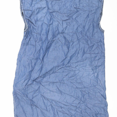 Max Jeans Women Blue Chambray Shift Dress Size M Sleeveless Zip Pockets