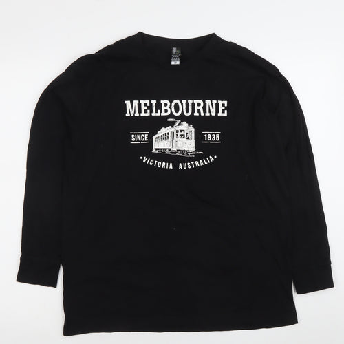 I & B Fashion Unisex Black Melbourne Print Long Sleeve Cotton T-Shirt M