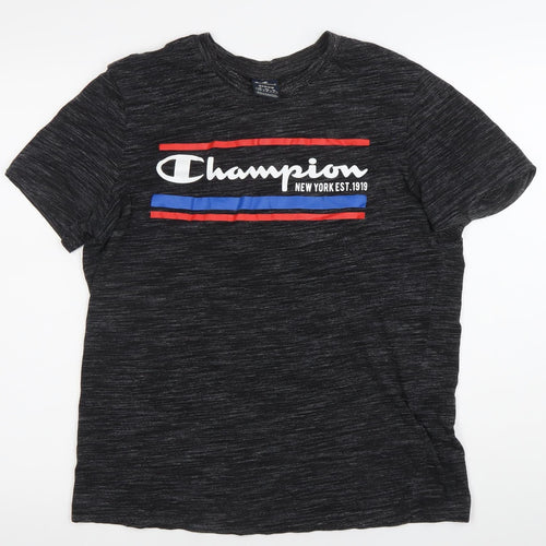 Champion Men's Black Medium Graphic Crew Neck Short Sleeve T-Shirt