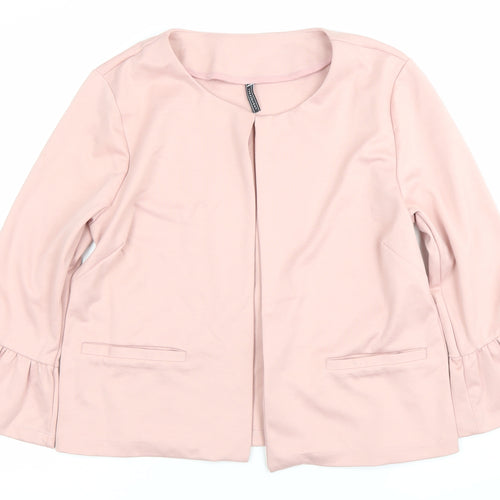 Freequent Womens Pink Ruffle Sleeve Open Jacket Size L Workwear