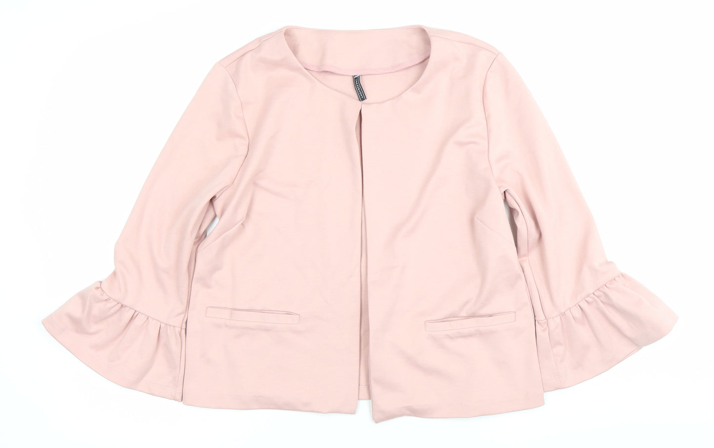 Freequent Womens Pink Ruffle Sleeve Open Jacket Size L Workwear