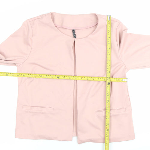 Freequent Womens Pink Ruffle Sleeve Open Jacket Size L Workwear