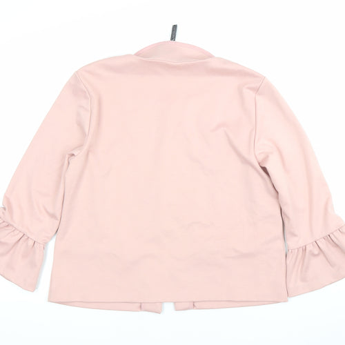 Freequent Womens Pink Ruffle Sleeve Open Jacket Size L Workwear