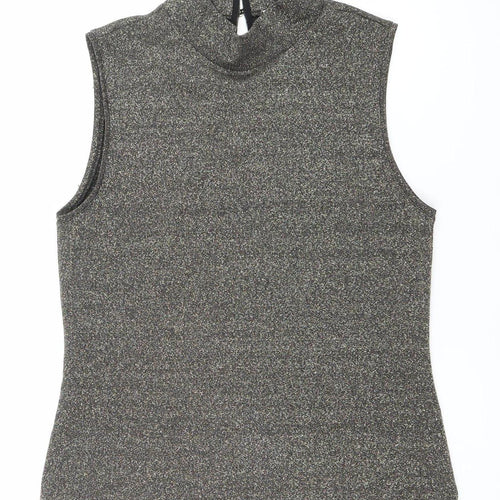 Oasis Women’s Black Glitter High Neck Sleeveless Tank Top Size 10
