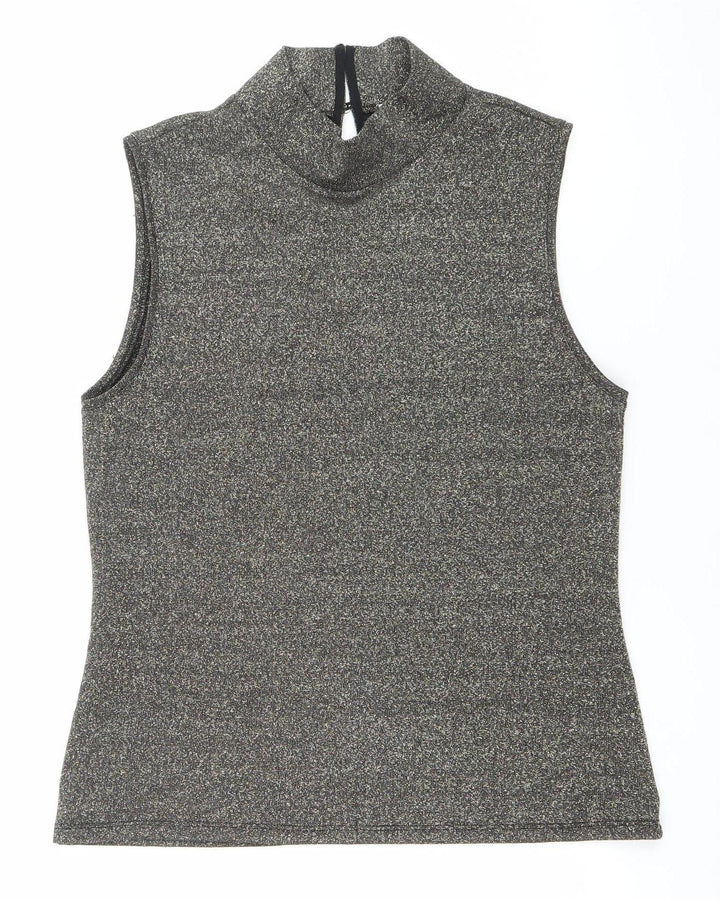 Oasis Women’s Black Glitter High Neck Sleeveless Tank Top Size 10