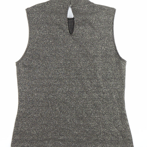 Oasis Women’s Black Glitter High Neck Sleeveless Tank Top Size 10