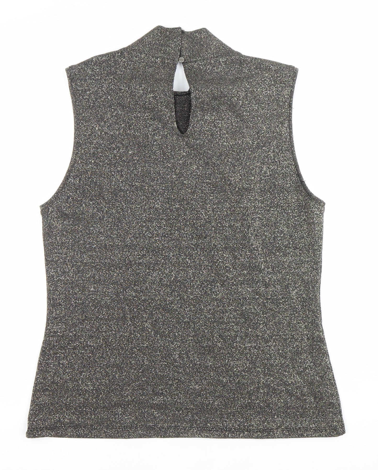 Oasis Women’s Black Glitter High Neck Sleeveless Tank Top Size 10
