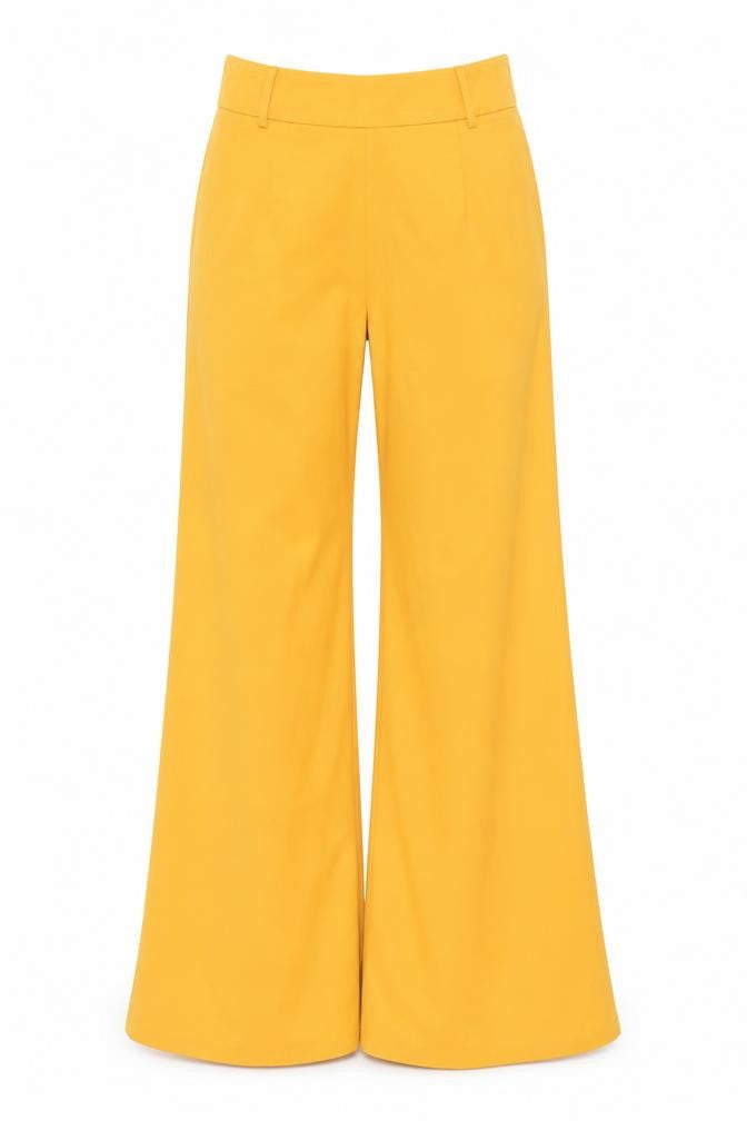 Love & other things Women's Yellow Wide-Leg Polyester High Rise Trousers Size S