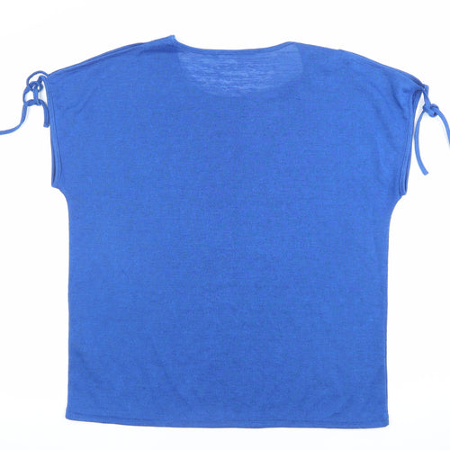 Bonmarché Women Blue Size 14 Studded Round Neck T-Shirt