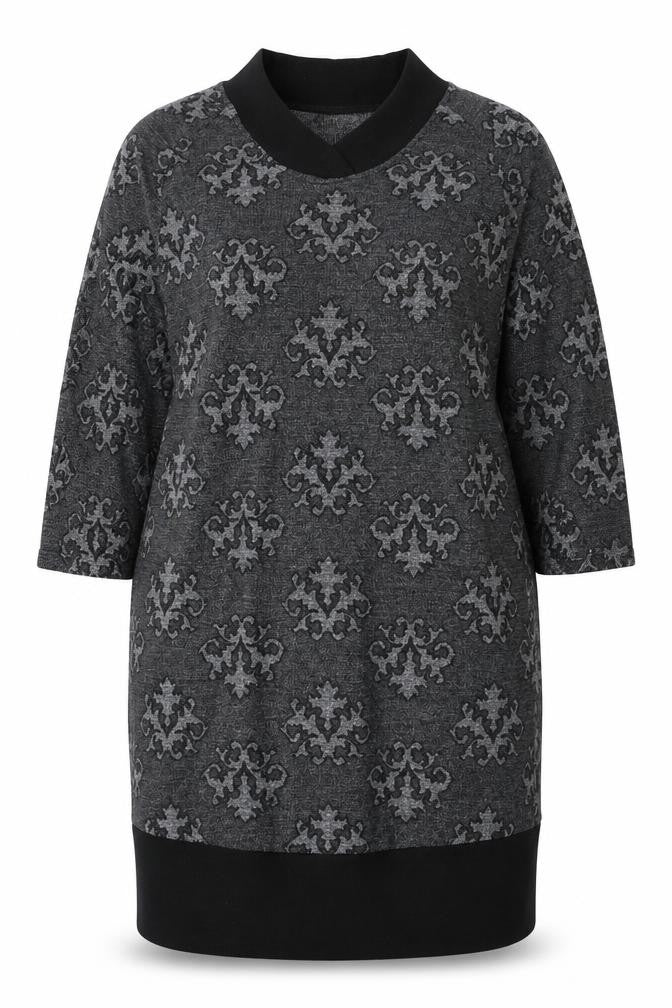 Front view of Clockhouse Women’s Grey Damask Knit Shift Dress, size UK 14
